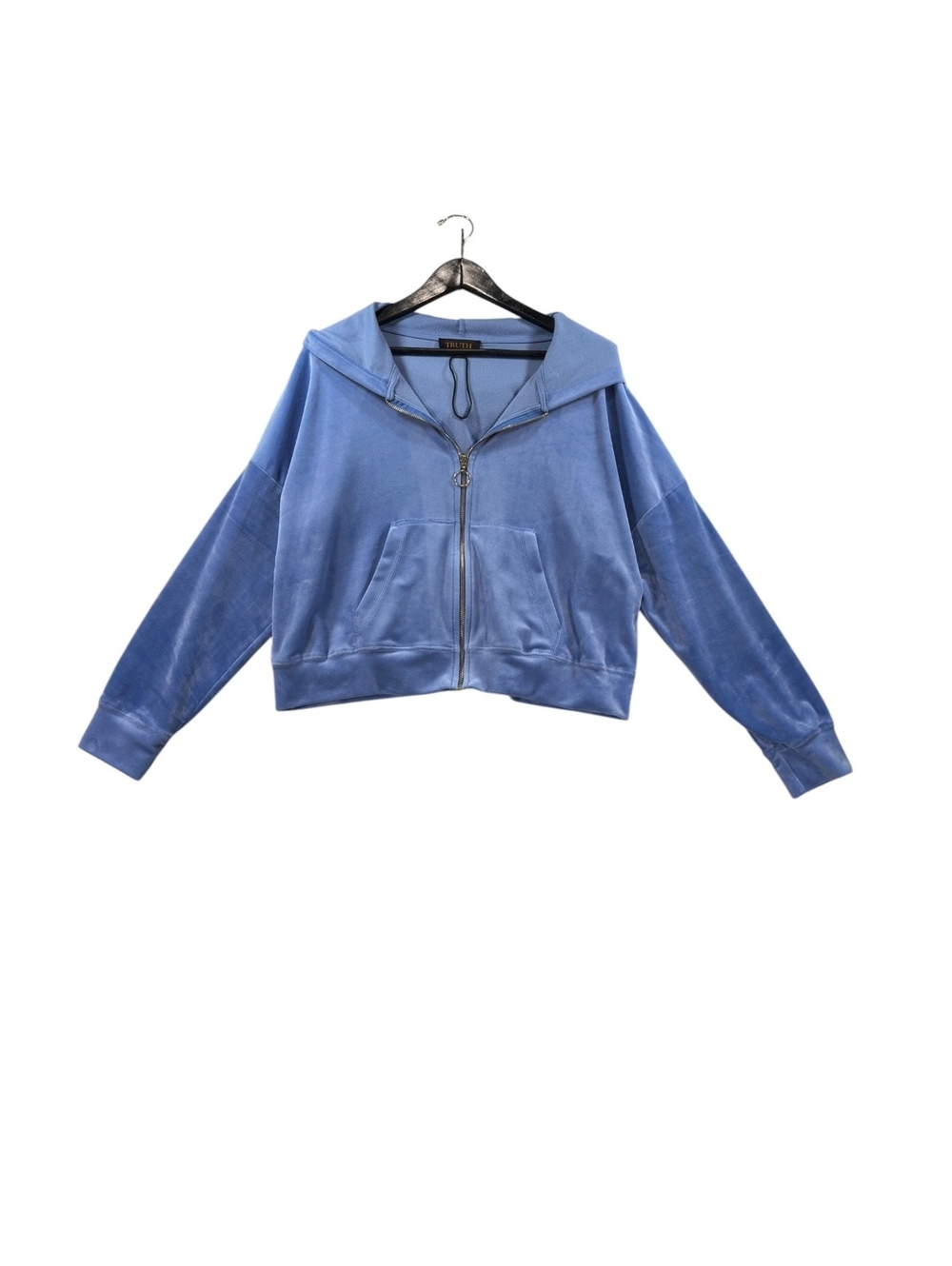 TRUTH by Republic Blue Velour Zip Up Hoodie Gold Ring Zip Y2K